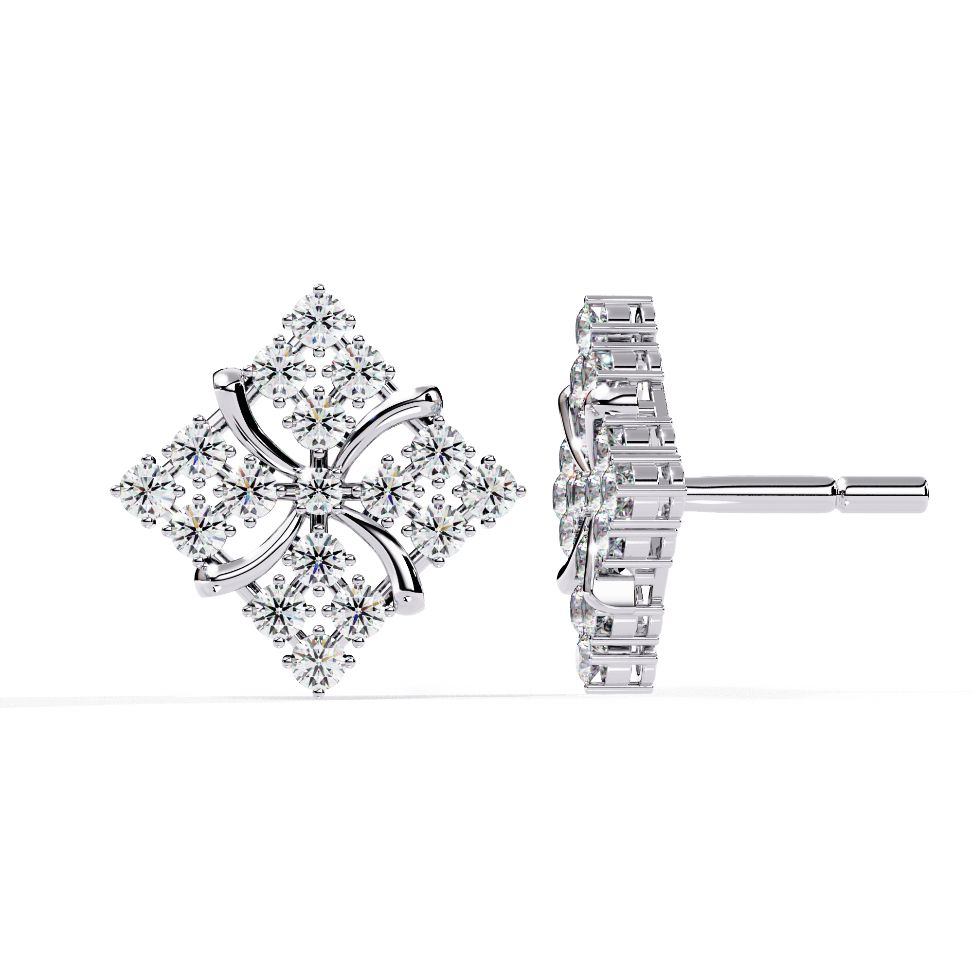 Diamond Floral Cluster Stud Earrings