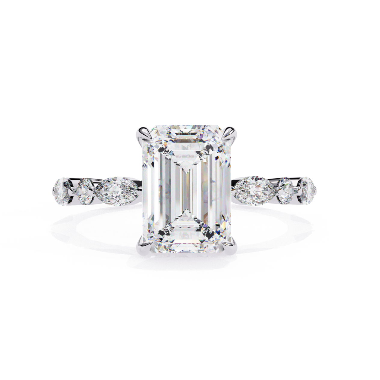 Emerald Cut Diamond Ring with Marquise Diamond Band