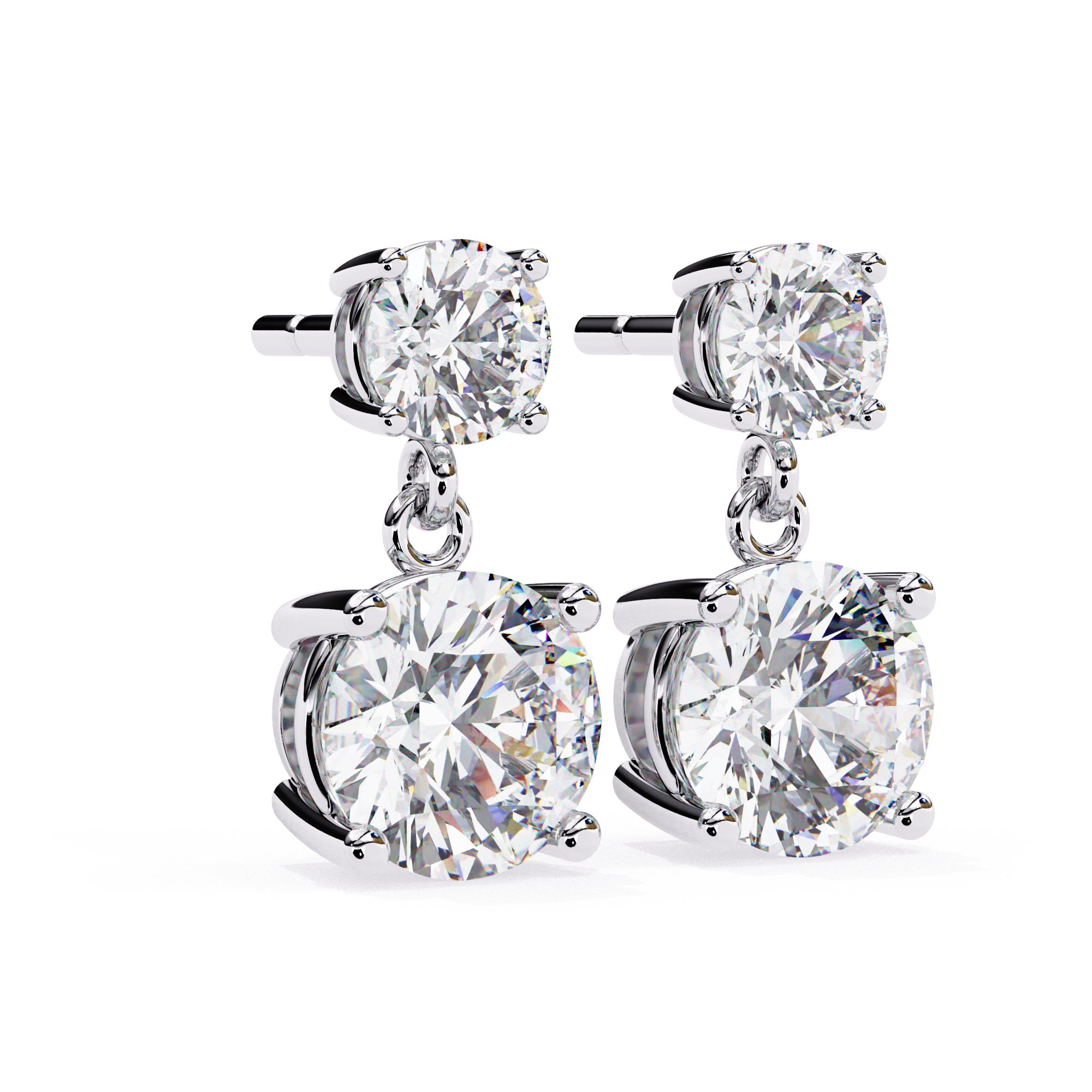 Elegant Double Round Diamond Drop Earrings