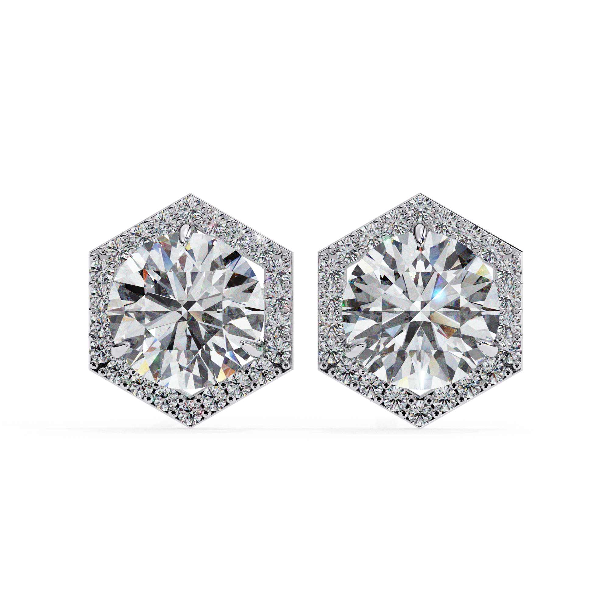 Hexagon halo diamond earring