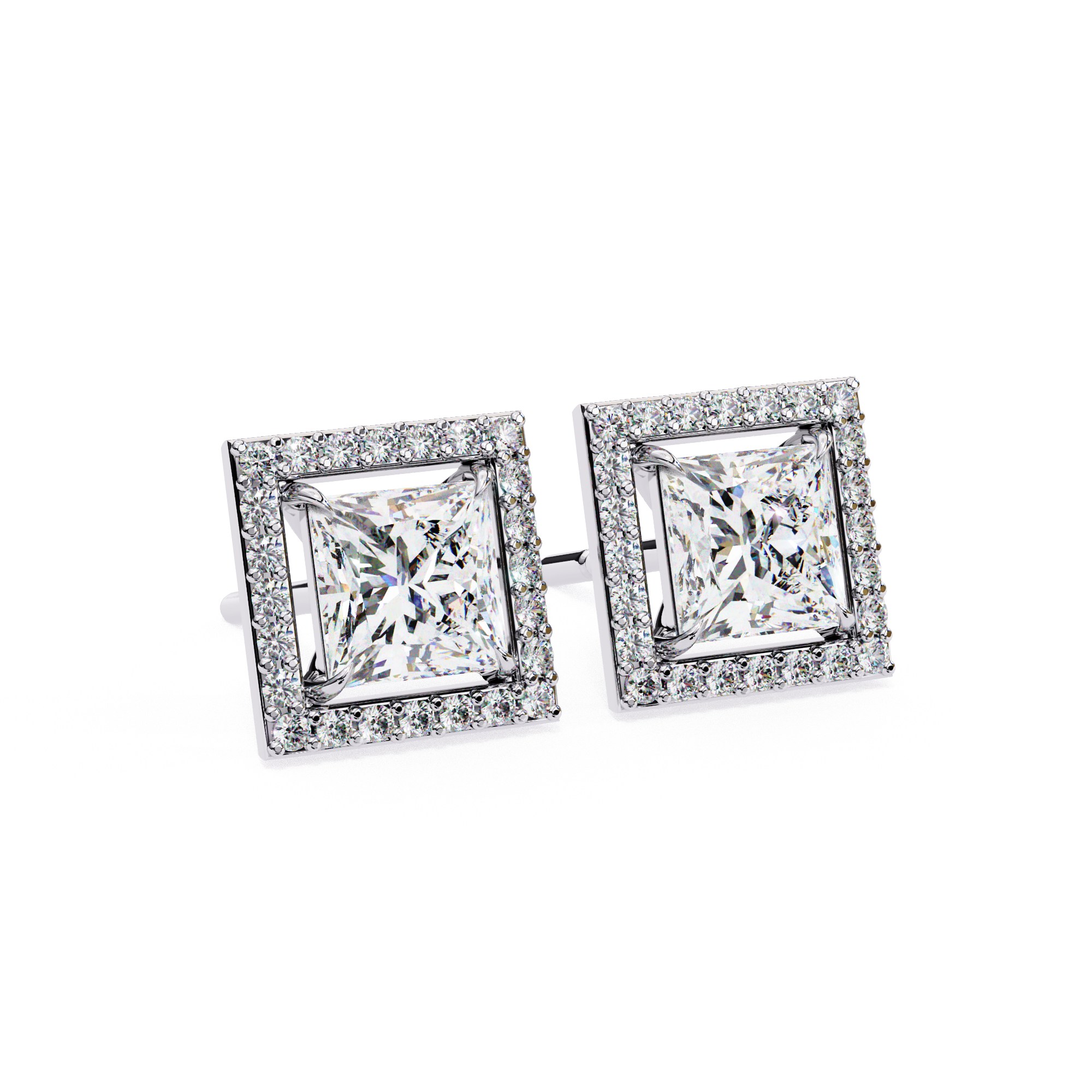 Princess halo cut earring