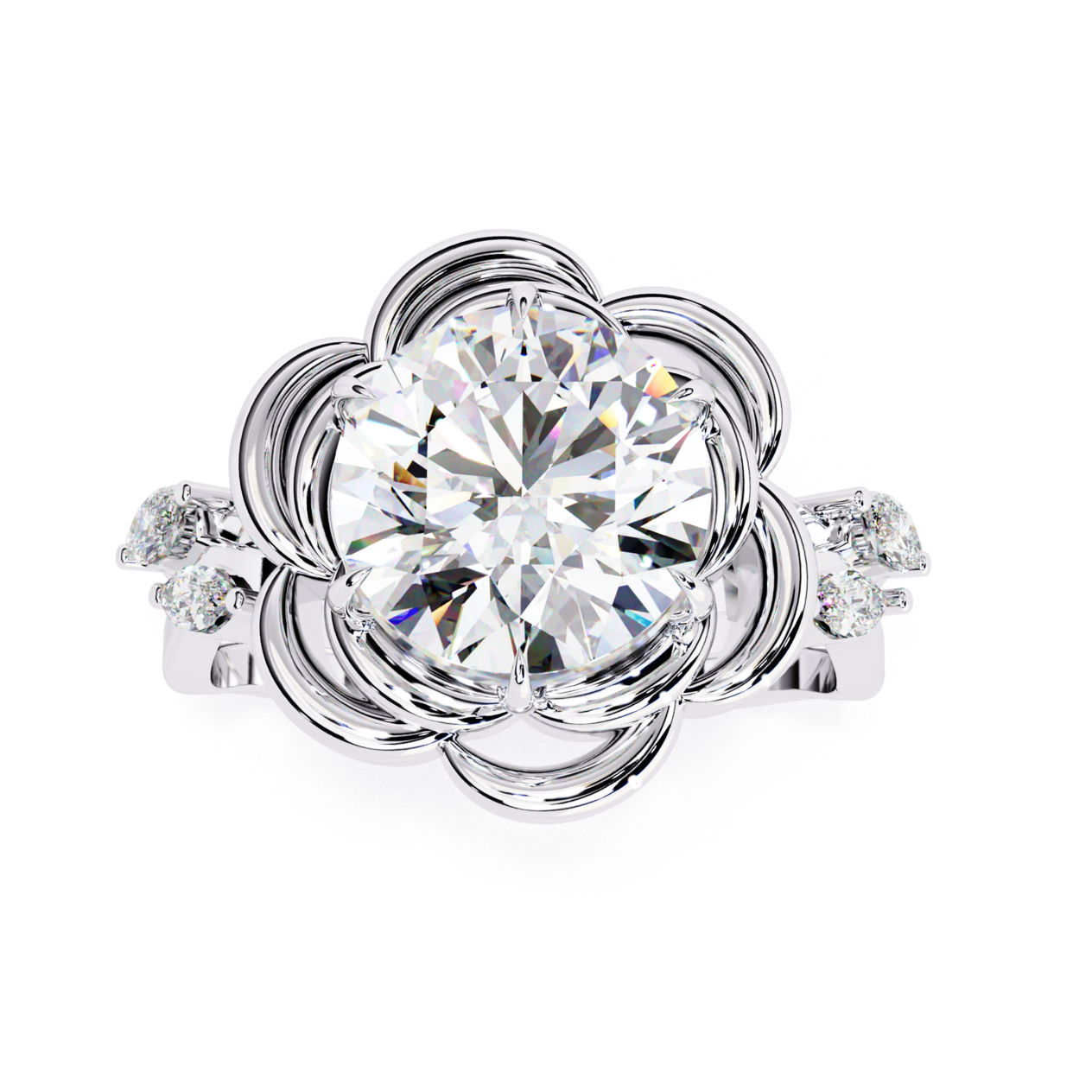 Floral Round Cut Diamond Ring